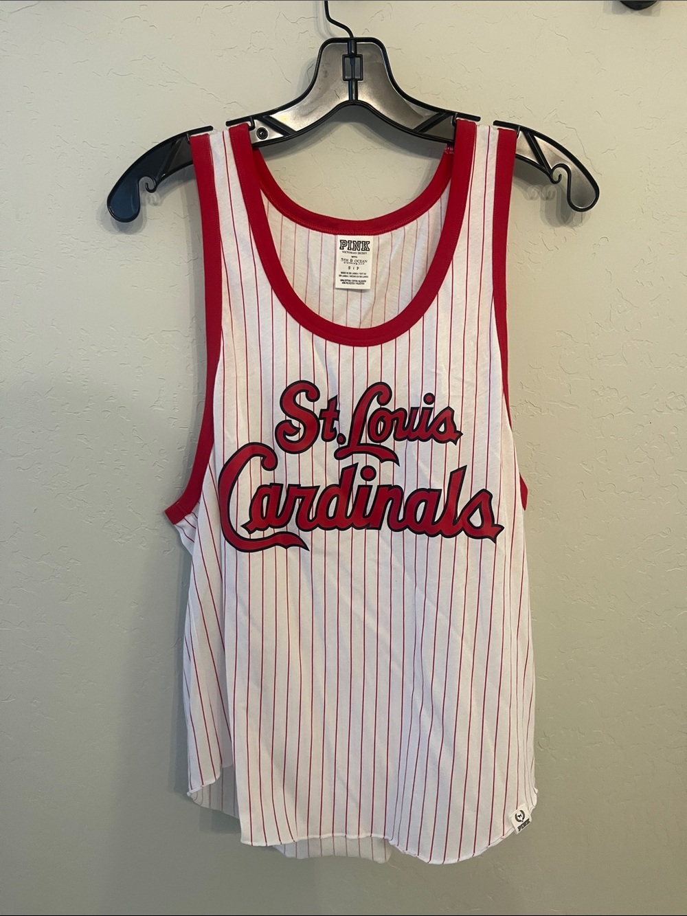 PINK Victoria's Secret White & Red St. Louis Cardinals Pinstripe Tank Top